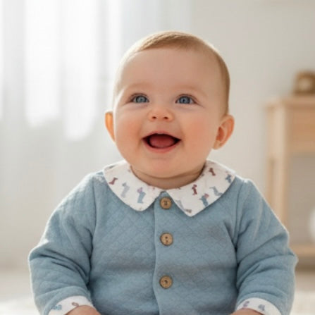 Jaxon blue romper with dog print collar