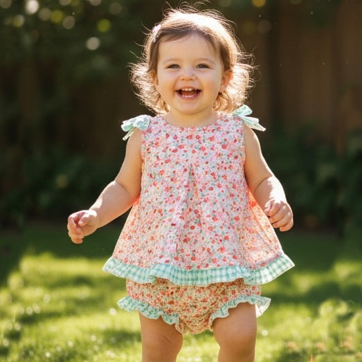 Olivera red floral print blouse and bloomers