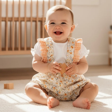 Filipa peach floral print romper and blouse set