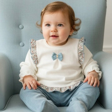 Gianna ivory and blue blouse and trousers set