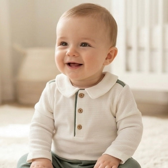 Kingsley white and green long sleeve shirt and pants set