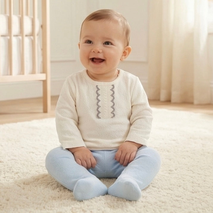 Theodore ivory and blue top and trousers set