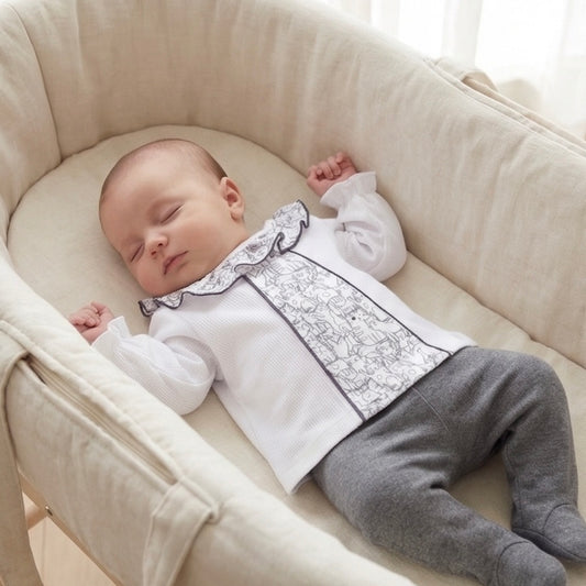 Chloe grey and white ruffle collar baby outfit