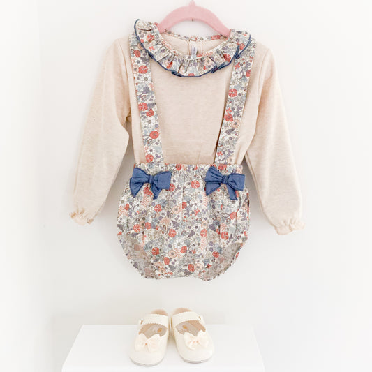 Irina beige and blue floral romper and blouse