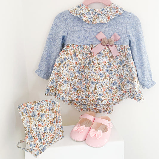 Alora light blue half knit bow dress set