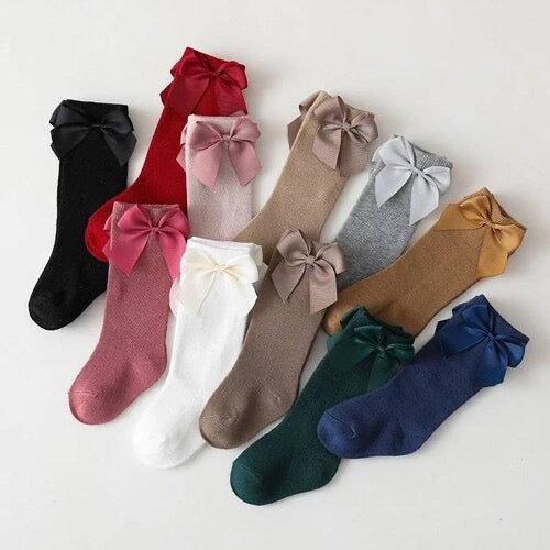 Knee high bow socks (various colours)