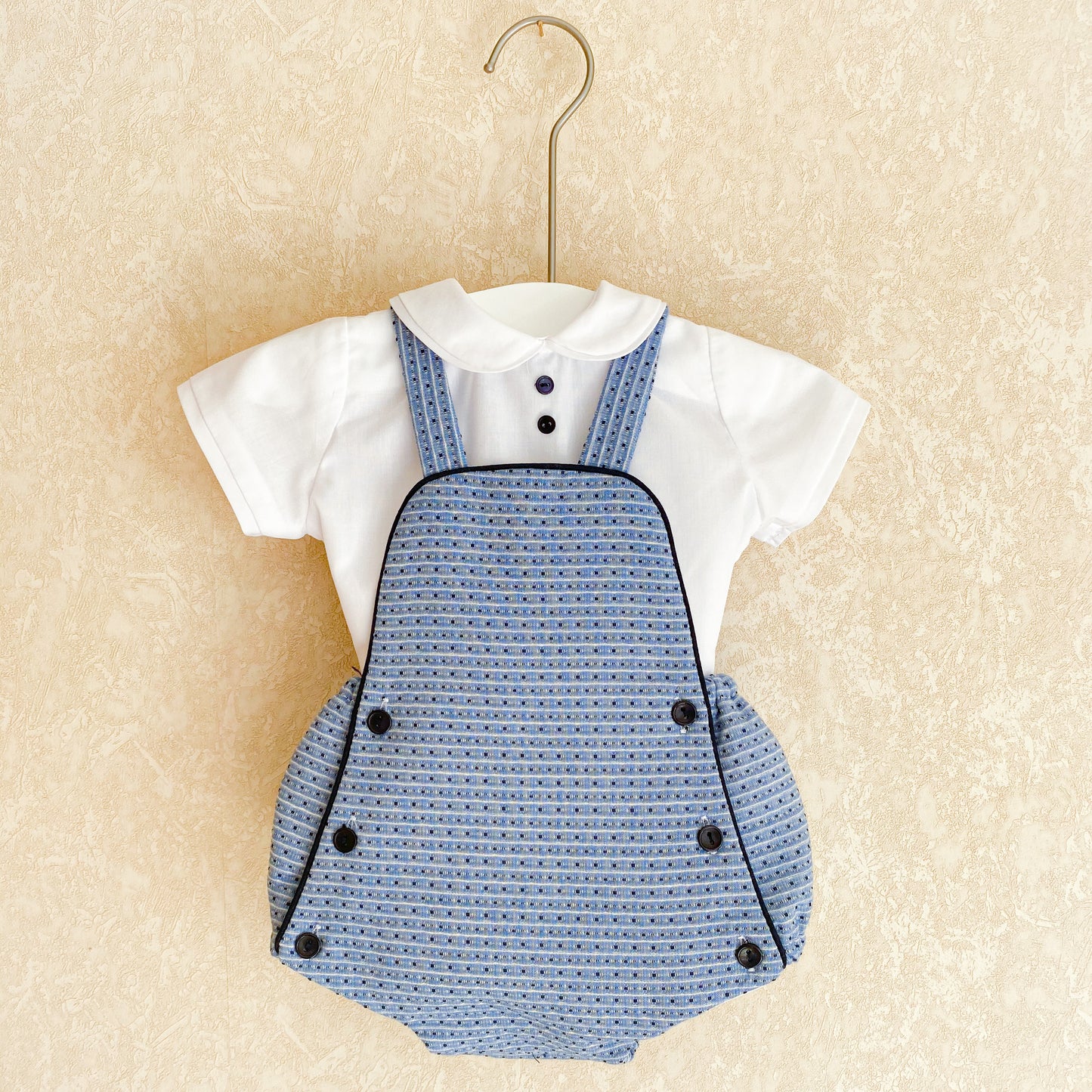 Samuel mid-blue romper and shirt set